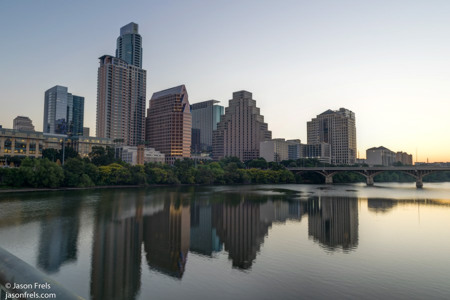Downtown Austin before dawn reflected HDR
