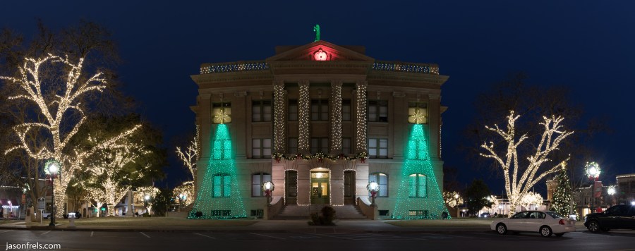 Georgetown Texas Courthouse Christmas lights panorama