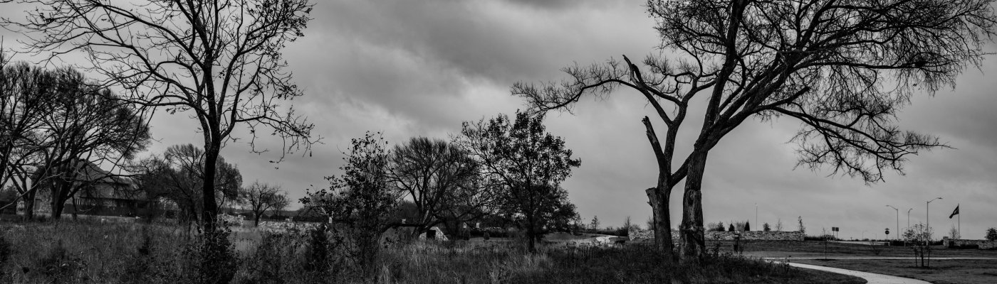 Leander park bench on a cloudy day in black and white