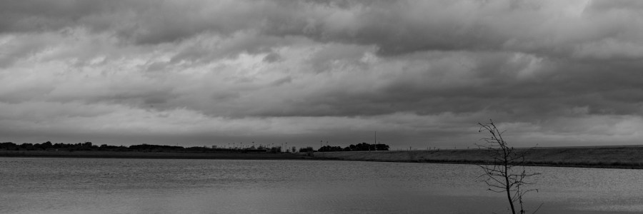 Devine Lake park in Leander on a gloomy day black and white