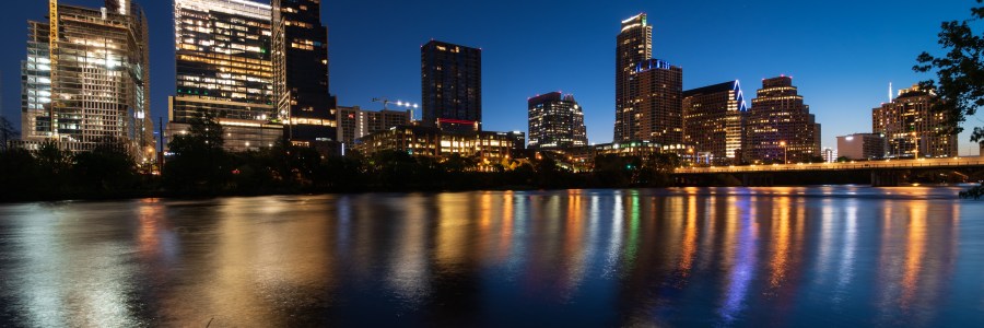 Downtown Austin Texas at predawn twilight reflected in Lady Bird Lake