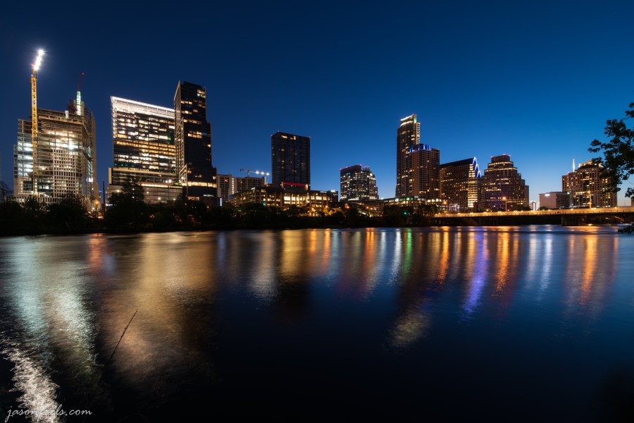Downtown Austin Texas at predawn twilight reflected in Lady Bird Lake
