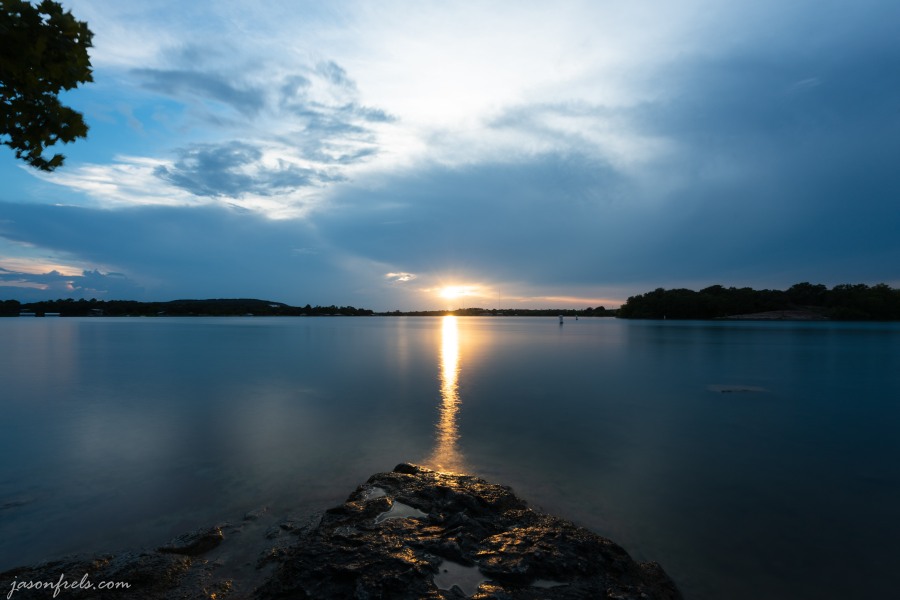 Sunset over Inks Lake Texas with long exposure
