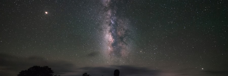 Milky Way with me on park bench at Lost Maples State Natural Area Texas