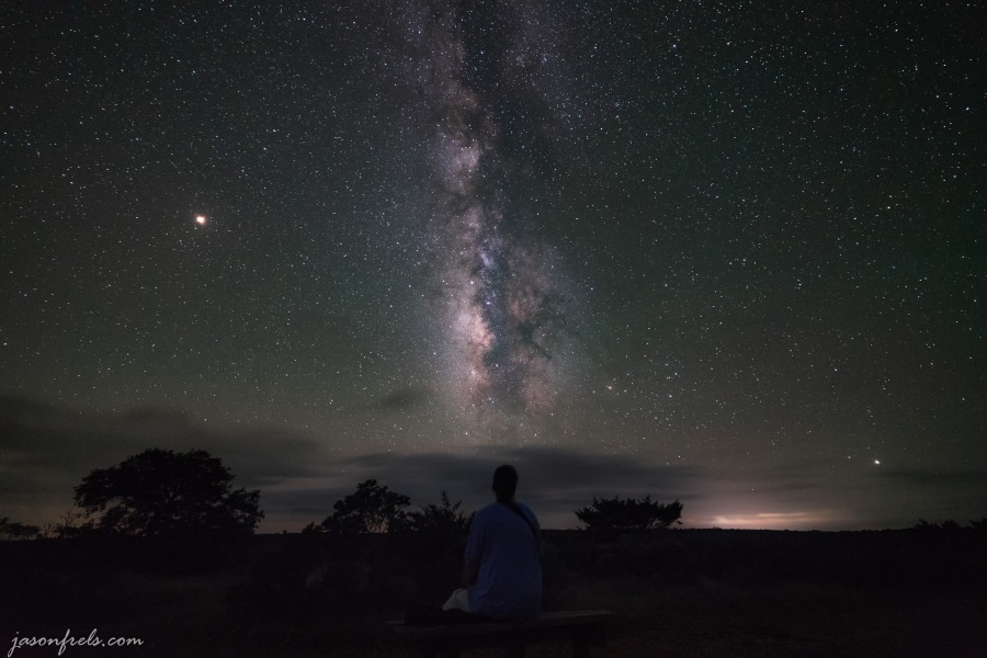 Milky Way with me on park bench at Lost Maples State Natural Area Texas