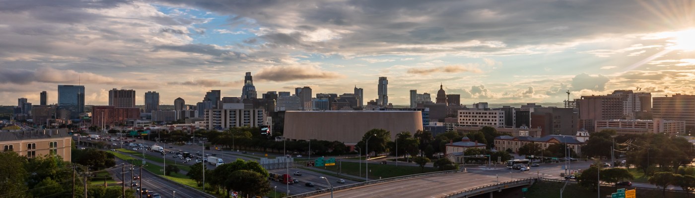 Downtown Austin Texas skyline at sunset HDR merge