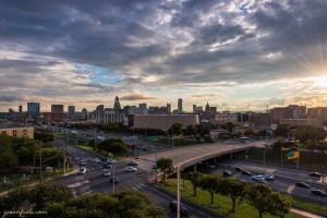 Downtown Austin Texas skyline at sunset HDR merge
