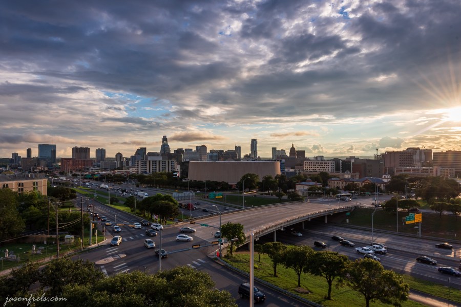 Downtown Austin Texas skyline at sunset HDR merge