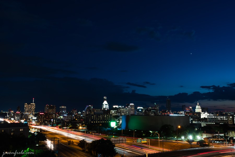 Downtown Austin Texas at blue hour twilight.
