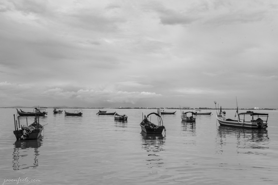 Boats along the shore in Penang Malaysia