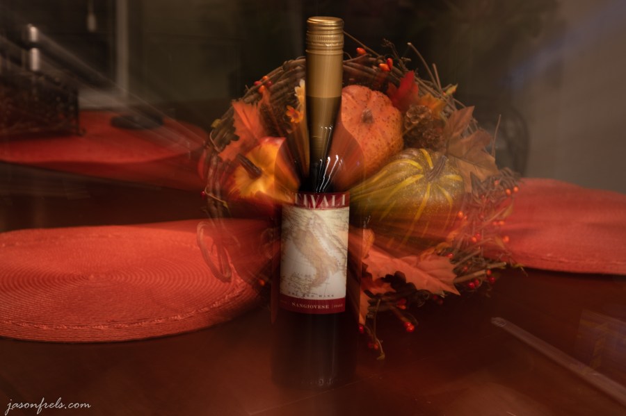 Zoom burst effect on wine bottle