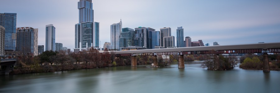 Long exposure of downtown Austin Texas on cloudy morning