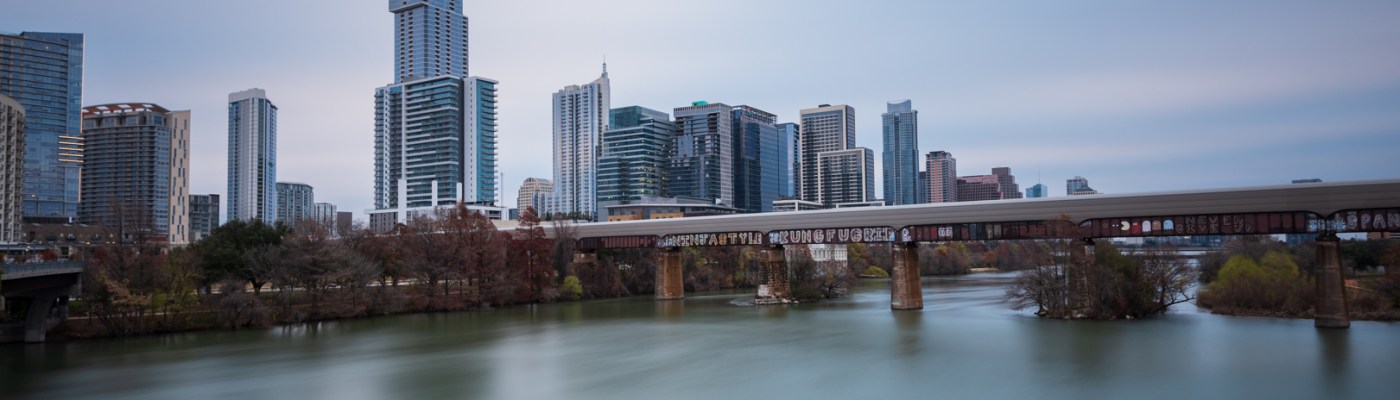 Long exposure of downtown Austin Texas on cloudy morning