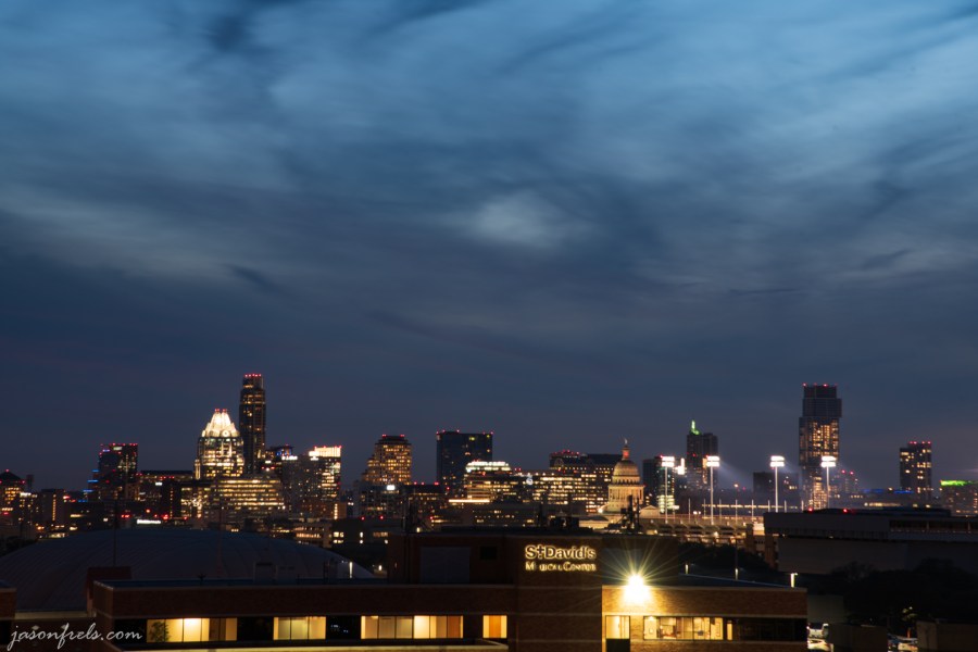 Downtown Austin Texas skyline after sunset