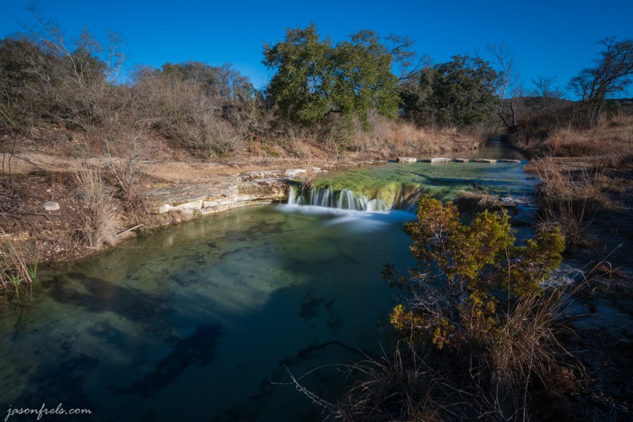 Long exposure of the waterfall in the creek at Balcones Canyonlands National Wildlife Refuge