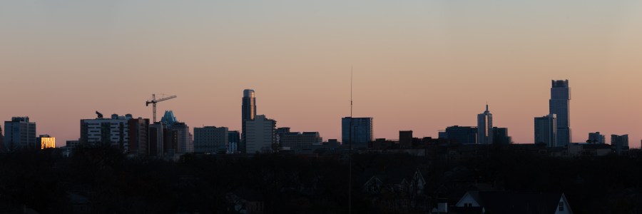 Panorama Merge of Downtown Austin Texas Skyline at Sunset