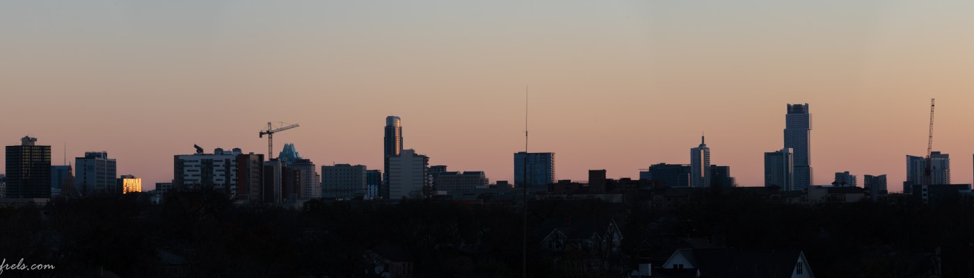 Panorama Merge of Downtown Austin Texas Skyline at Sunset