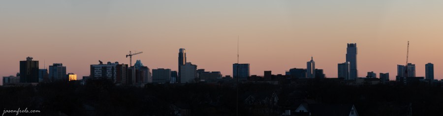 Panorama Merge of Downtown Austin Texas Skyline at Sunset