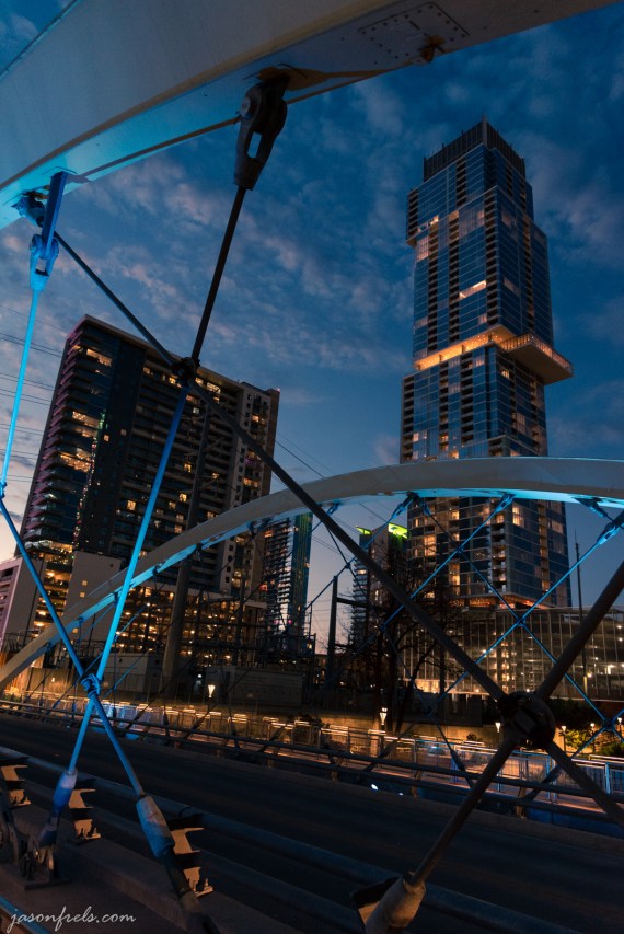 Austin Texas jinga building and colorful bridge