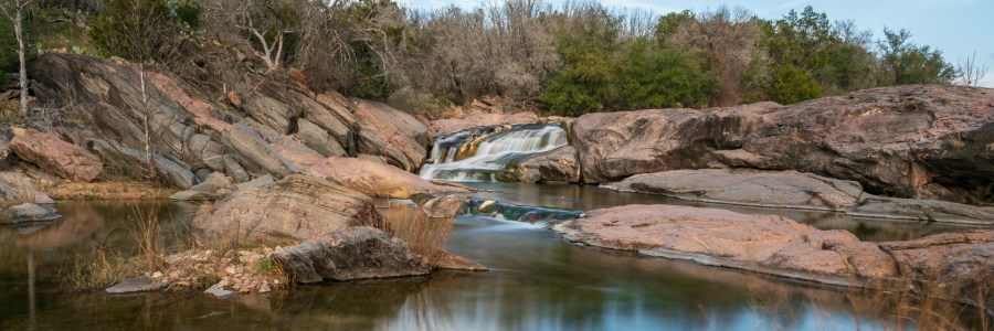 Close up of Waterfall at Inks Lake State Park Texas