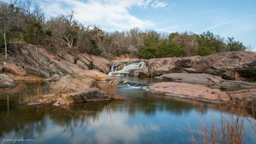 Close up of Waterfall at Inks Lake State Park Texas