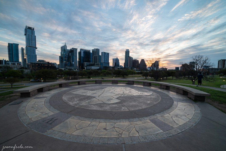 Downtown Austin at sunrise from Doug Sahm Hill